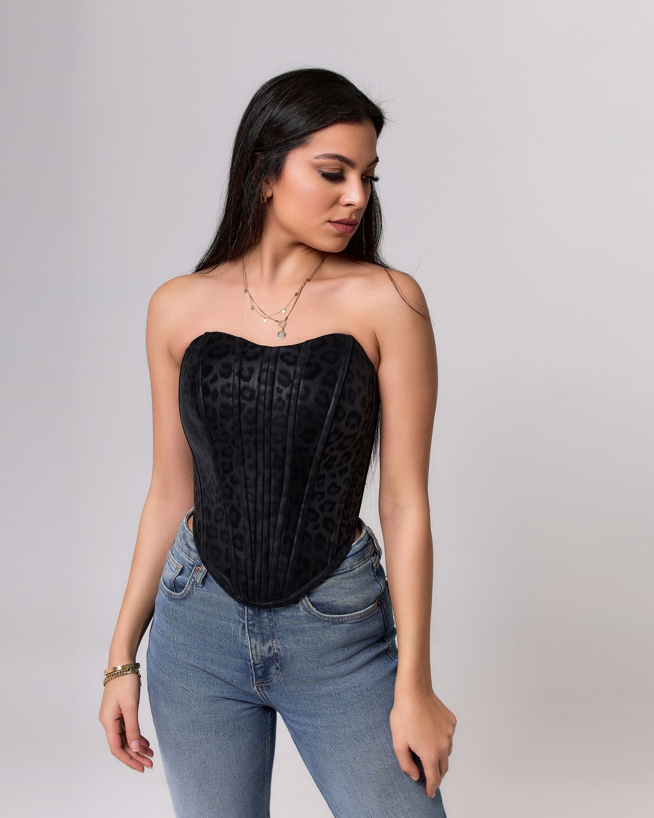 Black leopard corset